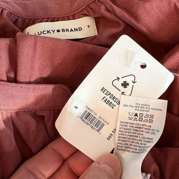 Lucky Brand Women's Long-Sleeve Notched-Neck Top SMALL in Wild Ginger - Picture 7 of 10